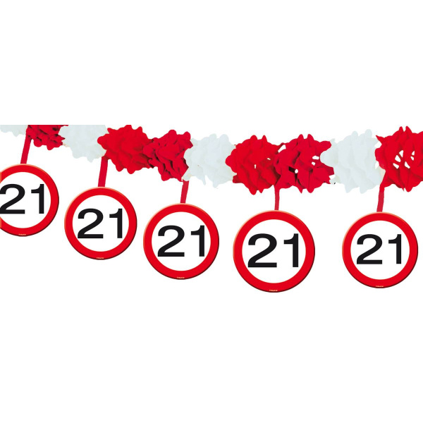 21ST BIRTHDAY TRAFFIC SIGN GARLAND WITH HANGERS - 4M