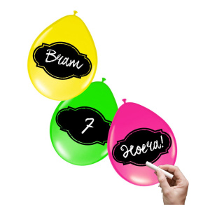 6 X NEON MULTICOLOURED WRITABLE BALLOONS - 30CM