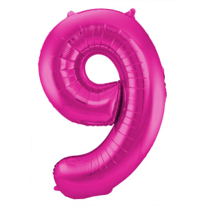 NUMBER 9 MAGENTA / HOT PINK METALLIC FOIL BALLOON - 86CM