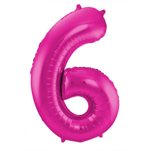 NUMBER 6 MAGENTA / HOT PINK METALLIC FOIL BALLOON - 86CM