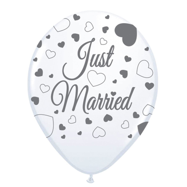 8 X JUST MARRIED WEDDING BALLOONS - 30CM