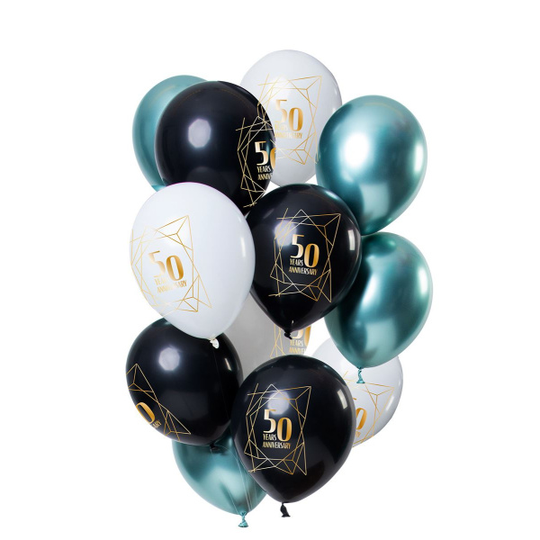 12 X 50TH ANNIVERSARY BALLOON SET - 30CM