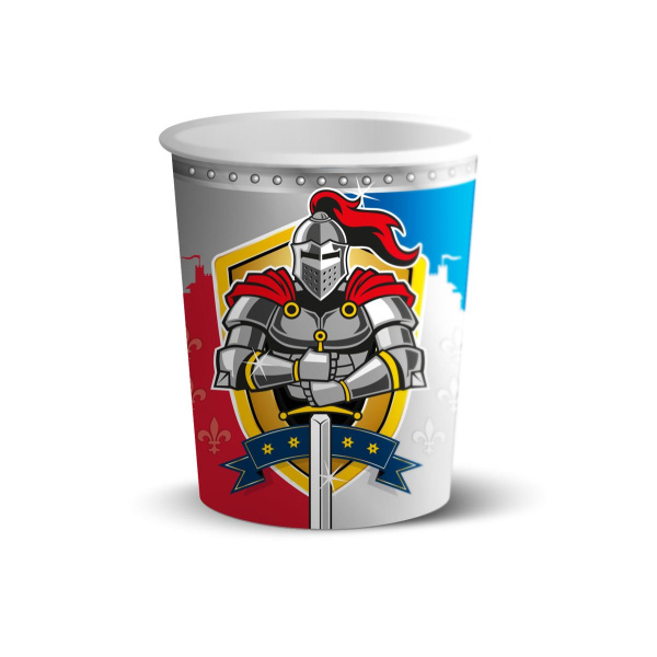 8 X MEDIEVAL KNIGHTS PAPER PARTY CUPS - 250ML