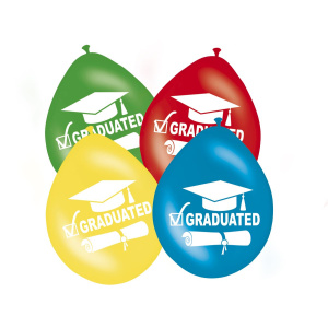 8 X GRADUATION MULTICOLOURED BALLOONS - 30CM