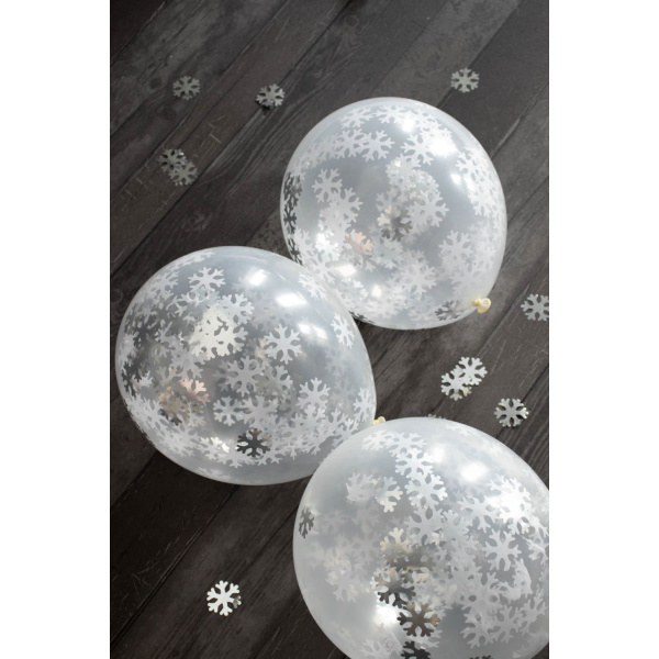 4 X BALLOONS WITH SNOWFLAKES CONFETTI - 30CM