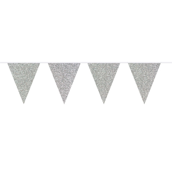 SILVER GLITTER TRIANGLE BUNTING - 6M