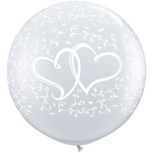 2 X XL BIG HEART WHITE BALLOONS - 90CM