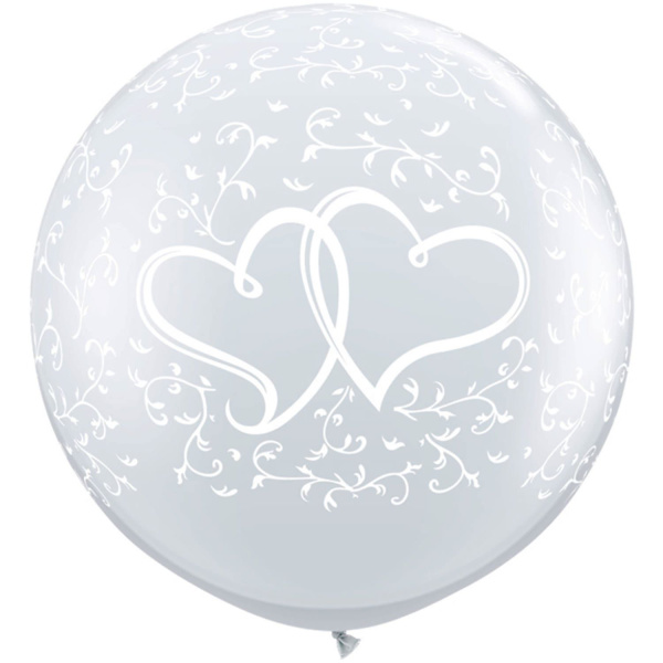 2 X XL BIG HEART WHITE BALLOONS - 90CM