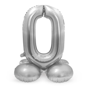 NUMBER 0 SILVER FOIL BALLOON WITH BASE - 72CM