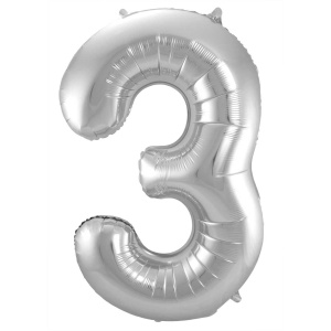 NUMBER 3 SILVER METALLIC FOIL BALLOON - 86CM