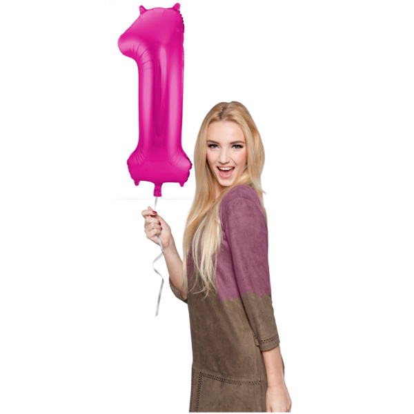 NUMBER 1 MAGENTA / HOT PINK METALLIC FOIL BALLOON - 86CM