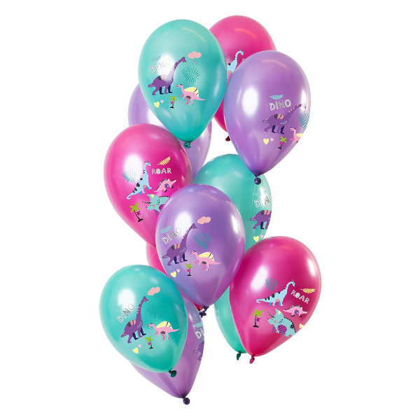 12 X CARTOON DINOSAUR PURPLE METALLIC BALLOONS - 30CM