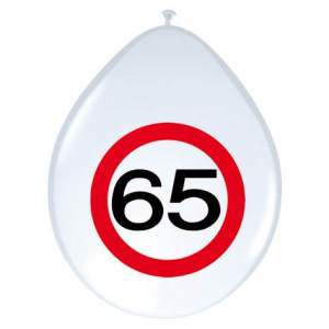 8 X 65TH BIRTHDAY TRAFFIC SIGN BALLOONS - 30CM