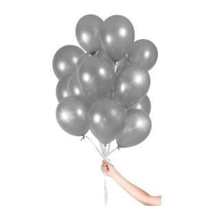 30 X SILVER BALLOONS WITH RIBBON - 23CM