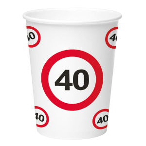 8 X 40TH BIRTHDAY PAPER CUPS TRAFFIC SIGNS - 350ML