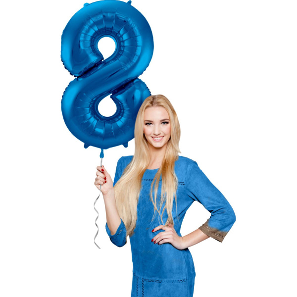 NUMBER 8 BLUE METALLIC FOIL BALLOON - 86CM