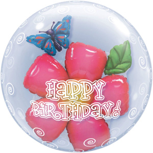 HAPPY BIRTHDAY FLOWERS BUBBLE BALLOON - 61CM