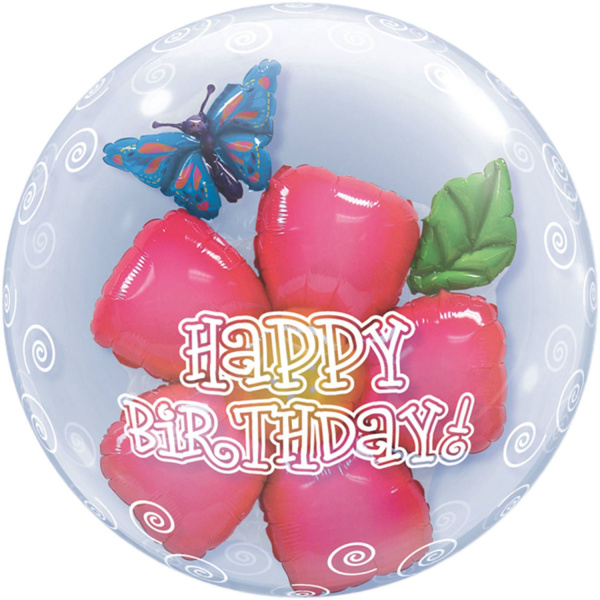 HAPPY BIRTHDAY FLOWERS BUBBLE BALLOON - 61CM