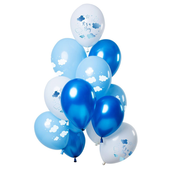 12 X IT'S A BOY' BLUE BABY SHOWER BALLOONS - 30CM