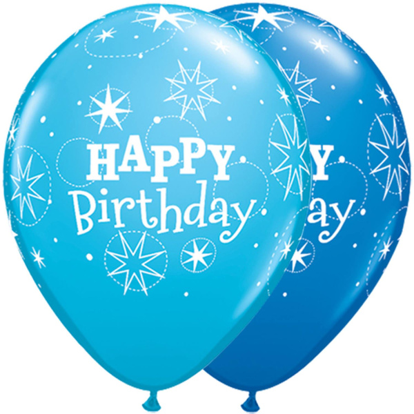 25 X BLUE HAPPY BIRTHDAY BALLOONS - 28CM