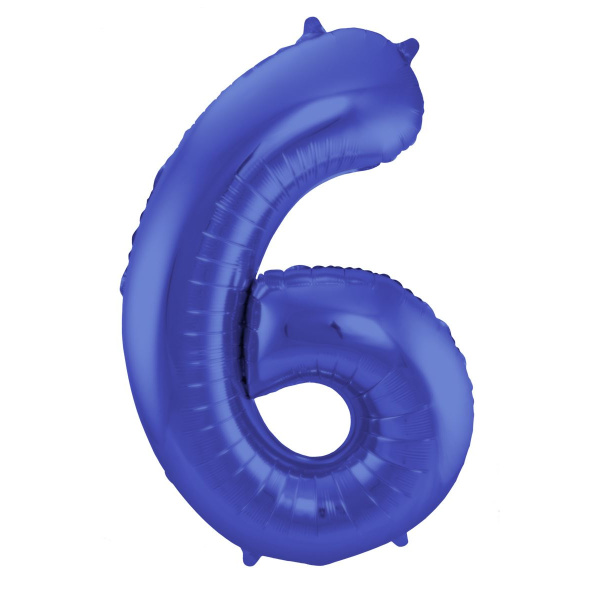 NUMBER 6 BLUE MATT METALLIC FOIL BALLOON - 86CM