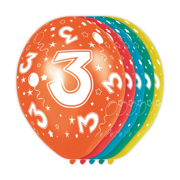 5 X 3RD BIRTHDAY BALLOONS - 30CM