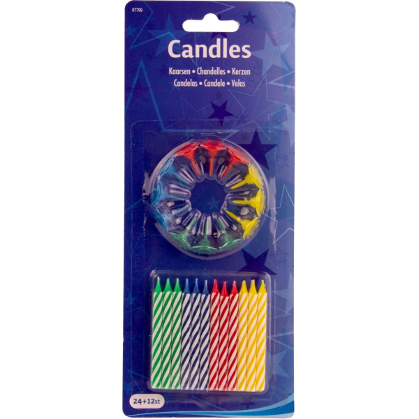 24 X MULTICOLOURED BIRTHDAY CANDLES - 7CM