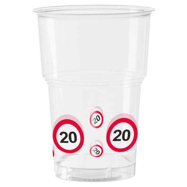 10 X 20TH BIRTHDAY PLASTIC CUPS TRAFFIC SIGNS - 250ML