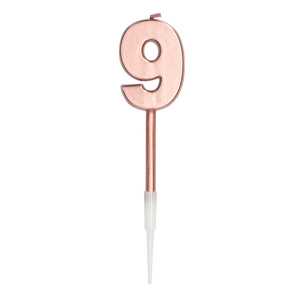 NUMBER 9 ROSE GOLD METALLIC CANDLE - 14CM