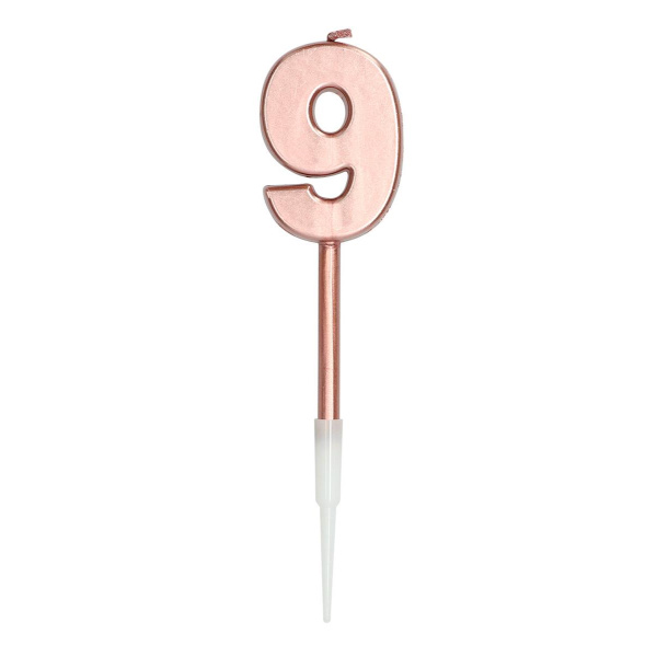 NUMBER 9 ROSE GOLD METALLIC CANDLE - 14CM