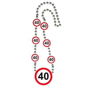 40TH BIRTHDAY BEADED NECKLACE TRAFFIC SIGN