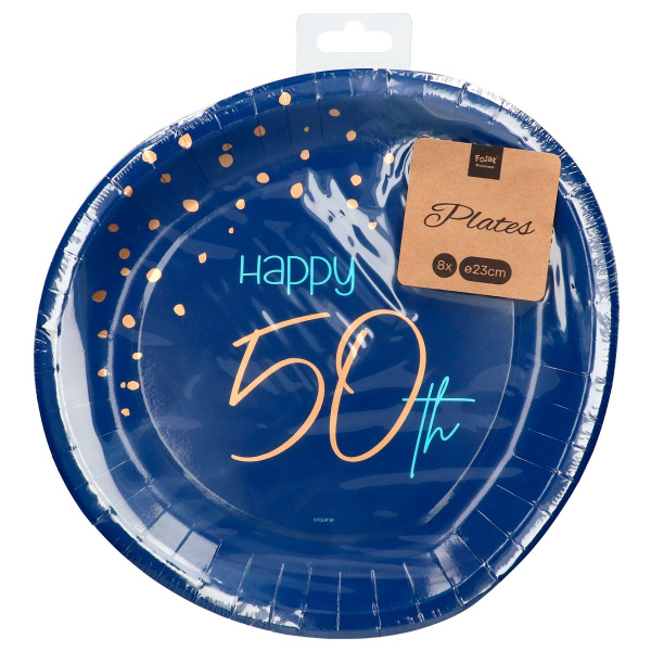 8 X 50TH BIRTHDAY TRUE BLUE PARTY PLATES - 23CM