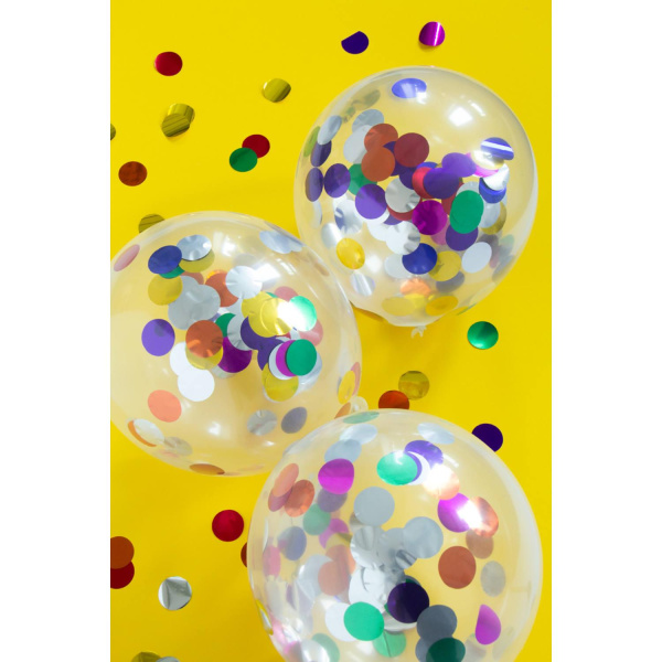 4 X BALLOONS WITH MULTICOLOURED FOIL CONFETTI - 30CM