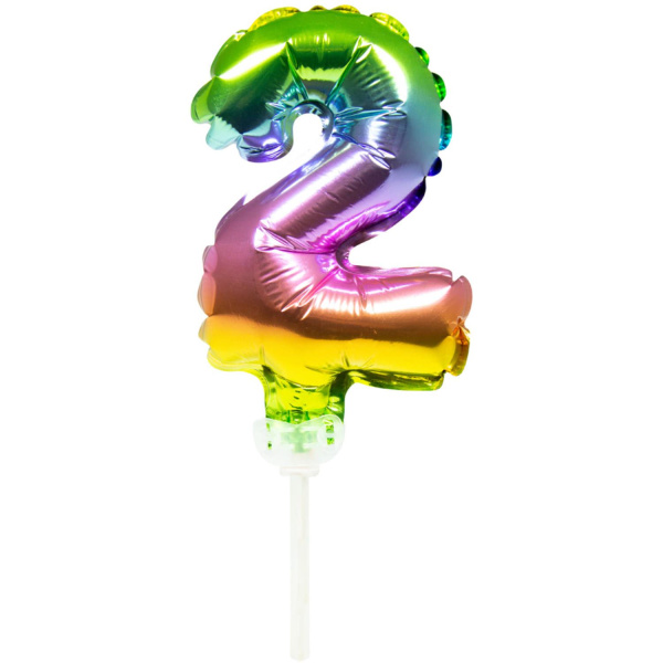 NUMBER 2 RAINBOW FOIL BALLOON CAKE TOPPER - 13CM