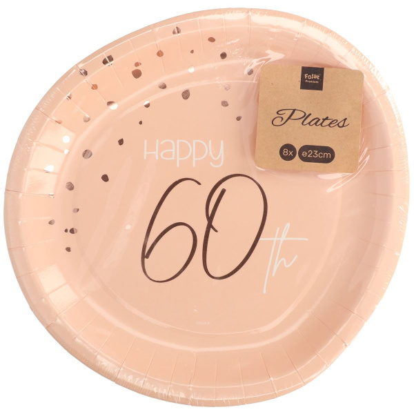 8 X 60TH BIRTHDAY LUSH BLUSH PARTY PLATES - 23CM