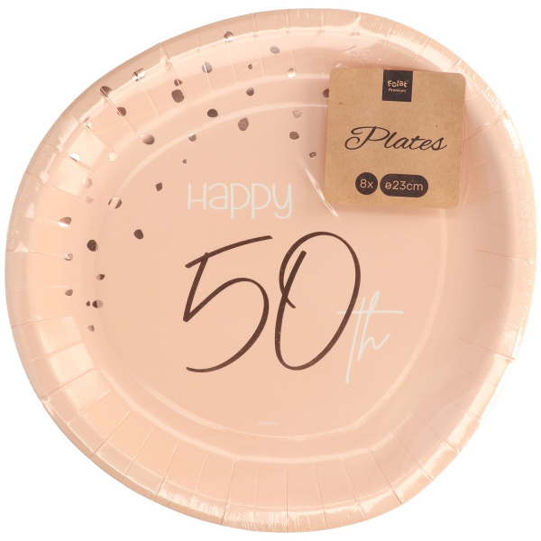 8 X 50TH BIRTHDAY LUSH BLUSH PARTY PLATES - 23CM