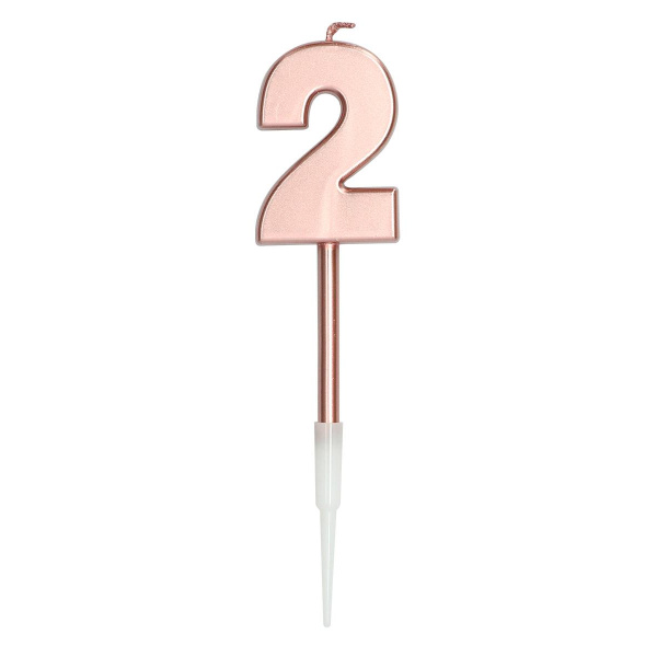 NUMBER 2 ROSE GOLD METALLIC CANDLE - 14CM