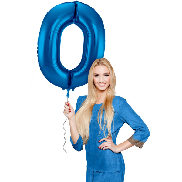 NUMBER 0 BLUE METALLIC FOIL BALLOON - 86CM