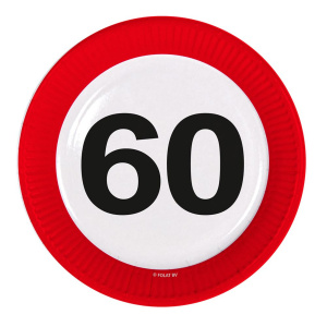 8 X 60TH BIRTHDAY PAPER PLATES TRAFFIC SIGNS - 23CM