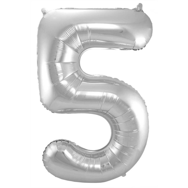 NUMBER 5 SILVER METALLIC FOIL BALLOON - 86CM