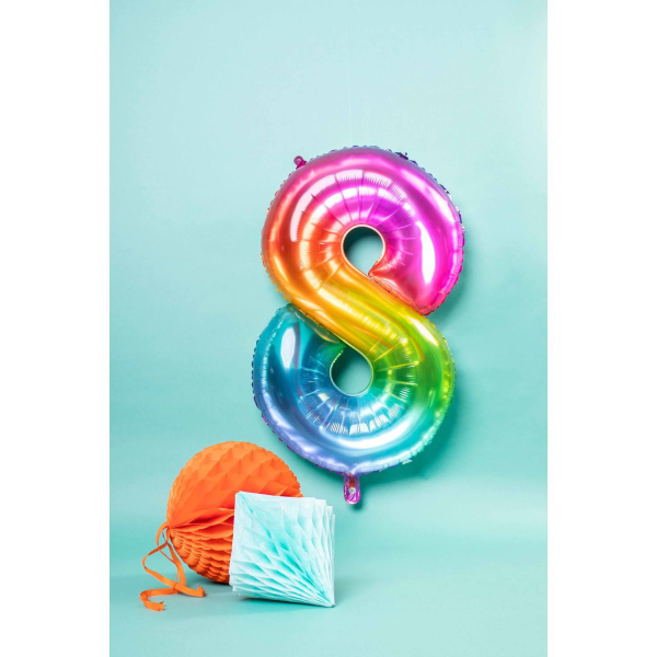 NUMBER 8 YUMMY GUMMY RAINBOW FOIL BALLOON - 86CM