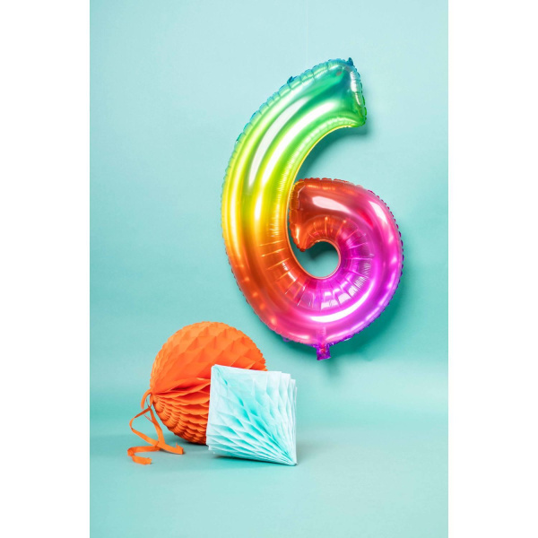 NUMBER 6 YUMMY GUMMY RAINBOW FOIL BALLOON - 86CM