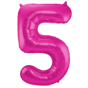 NUMBER 5 MAGENTA / HOT PINK METALLIC FOIL BALLOON - 86CM