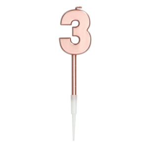 NUMBER 3 ROSE GOLD METALLIC CANDLE - 14CM