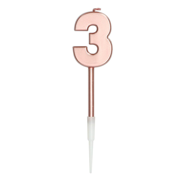 NUMBER 3 ROSE GOLD METALLIC CANDLE - 14CM