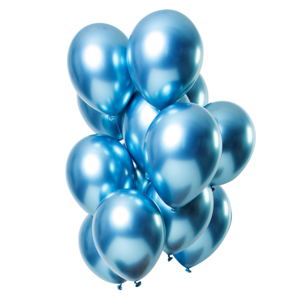 12 X BLUE MIRROR EFFECT BALLOONS - 33CM