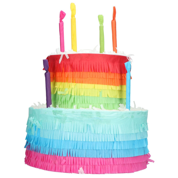 RAINBOW BIRTHDAY CAKE PINATA - 25CM X 23CM