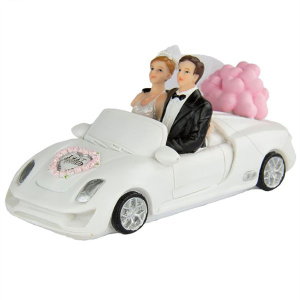 COUPLE IN A CAR WEDDING CAKE TOPPER / DECORATION - 14CM