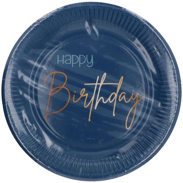 8 X HAPPY BIRTHDAY TRUE BLUE PARTY PLATES - 23CM