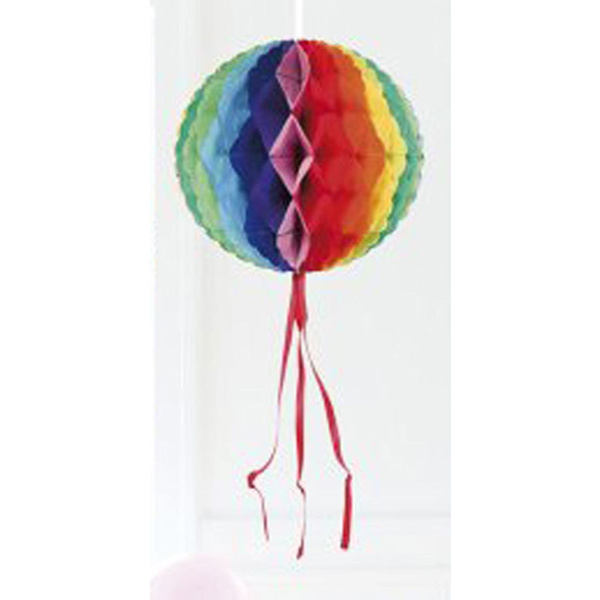 MULTICOLOURED HANGING HONEYCOMB BALL - 30CM